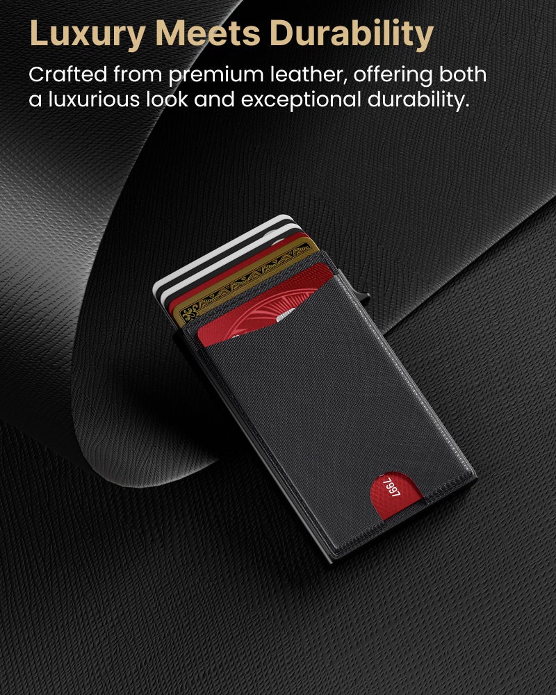typecase Flip Pop Up Wallet for Men Card Holder: Smart Privacy & lD Display Mode, RFID Blocking, Slim Genuine Leather, Minimalist Front Pocket - 8 Cards Capacity | ID Window | Money Clip (Black) - Image 4