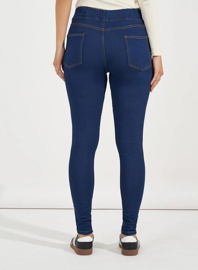 Styli Solid High Rise Skinny Fit Jeggings with Pockets