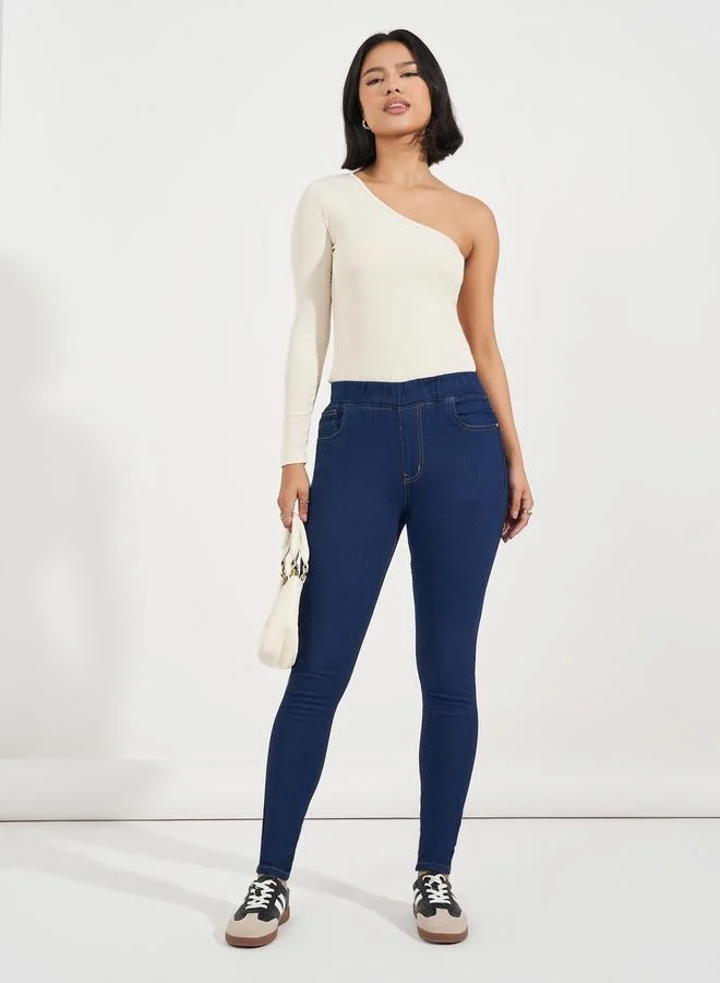 Styli Solid High Rise Skinny Fit Jeggings with Pockets