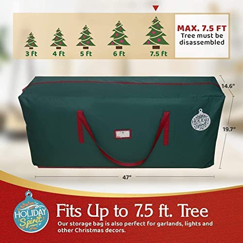 HOLIDAY SPIRIT Heavy Duty Canvas Bags for Christmas Tree - Waterproof Storage Bag with Reinforced Handles and Dual Zipper for 7.5 Ft Tree - 600D Oxford Material Protects from Dust and Moisture, Green - Image 3