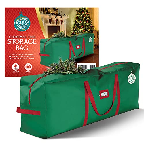 HOLIDAY SPIRIT Heavy Duty Canvas Bags for Christmas Tree - Waterproof Storage Bag with Reinforced Handles and Dual Zipper for 7.5 Ft Tree - 600D Oxford Material Protects from Dust and Moisture, Green - Image 1