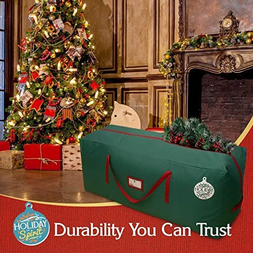 HOLIDAY SPIRIT Heavy Duty Canvas Bags for Christmas Tree - Waterproof Storage Bag with Reinforced Handles and Dual Zipper for 7.5 Ft Tree - 600D Oxford Material Protects from Dust and Moisture, Green - Image 2