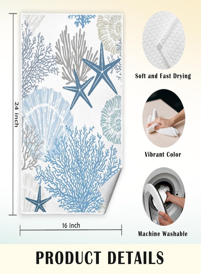 JINYO Beach Kitchen Towels Set of 4, Blue Seashell Coral Starfish Coastal Beach Ocean Hand Towels for Bathroom Kitchen Decor, Summer Nautical Decorative Dish Tea Towels - Image 5