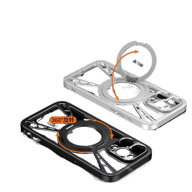 غطاء واقي بAluminum Alloy لـ Redmi Note 15 مع مغناطيسي وحلقة إصبع مع تصميم معدني مفرغ مع تبريد باللون أسود باللون الأسود باللون الأحمر - Image 5
