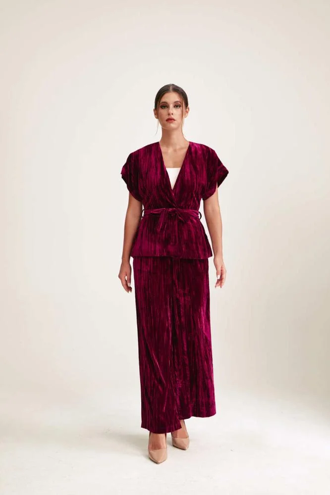 Tenda Velvet Wide-Leg Trousers Burgundy