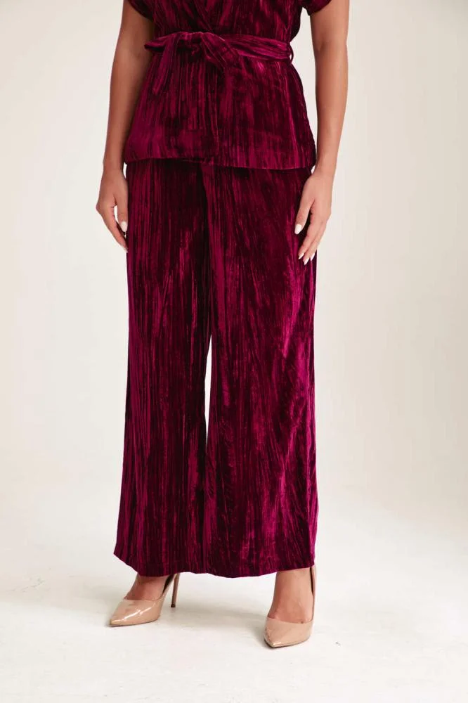 Tenda Velvet Wide-Leg Trousers Burgundy