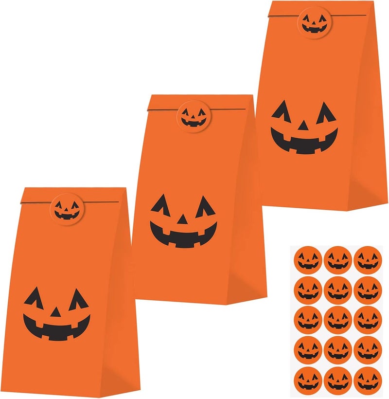 KERINGO 30 PCS Halloween Pumpkin Gift Bags - Tote Party Favor Trick or Treat Bags for Pumpkin Decorations - Image 3