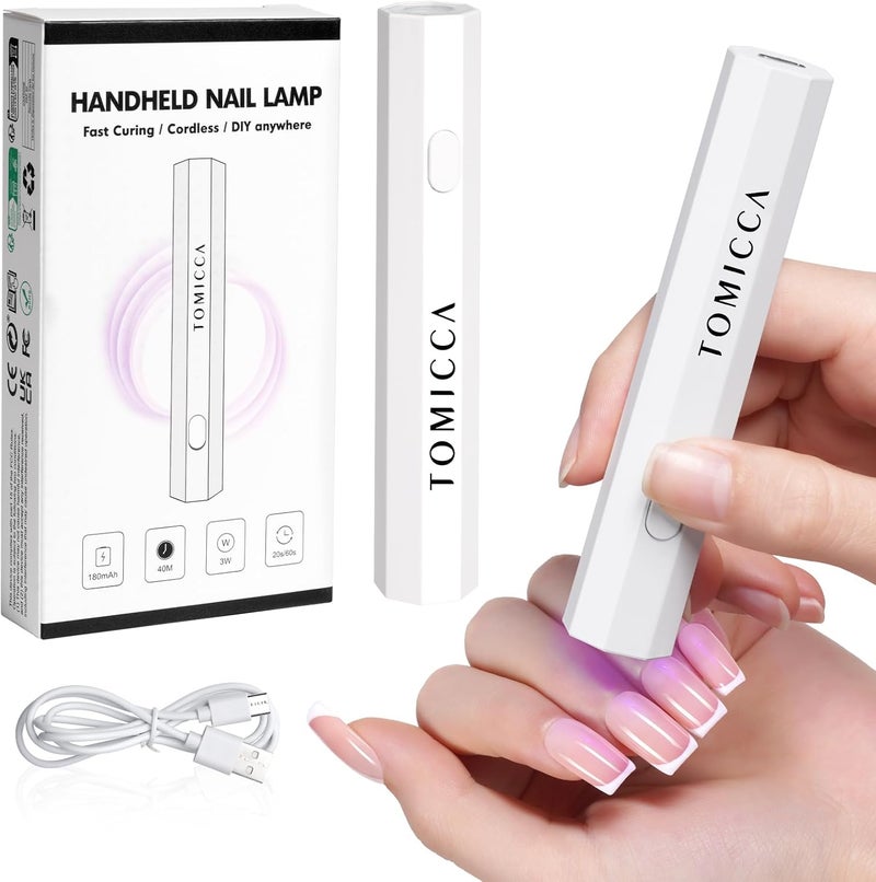 TOMICCA Portable UV LED Nail Lamp Mini Cordless Nail Dryer with Rounded Octagonal Design Fast Curing Adjustable Timer 20s60s TypeC Charging Perfect for Professional Home Use White