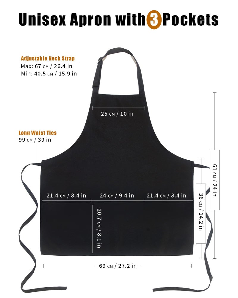 Xeoxarel 2 Pack Adjustable Bib Apron with 3 Pockets Cooking Kitchen Aprons for Women Men Chef, Waterdrop Black - Image 2