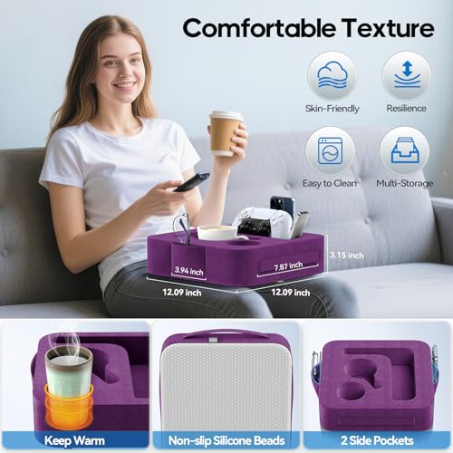 Heyife Couch Cup Holder Pillow, Sofa and Bed Caddy for iPad, Kindle, Switch, Game Controller, Remotes, Phones, Small-Sized Cup & Drink Holder for Couch, Bed, Desk, Car, Beach, Bathroom Cup Holder Purple - Image 5