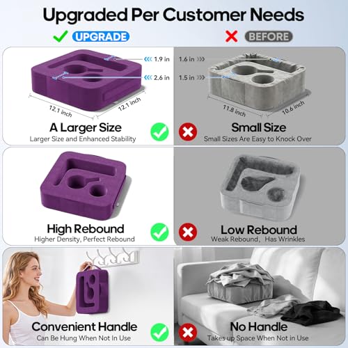 Heyife Couch Cup Holder Pillow, Sofa and Bed Caddy for iPad, Kindle, Switch, Game Controller, Remotes, Phones, Small-Sized Cup & Drink Holder for Couch, Bed, Desk, Car, Beach, Bathroom Cup Holder Purple - Image 4