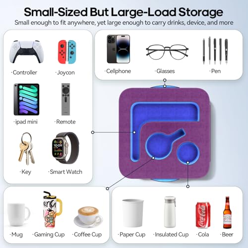 Heyife Couch Cup Holder Pillow, Sofa and Bed Caddy for iPad, Kindle, Switch, Game Controller, Remotes, Phones, Small-Sized Cup & Drink Holder for Couch, Bed, Desk, Car, Beach, Bathroom Cup Holder Purple - Image 2