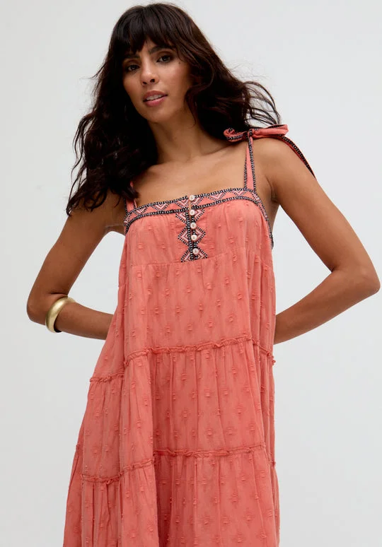 رافاي Isla Tiered Embroidered Maxi Dress In Orange
