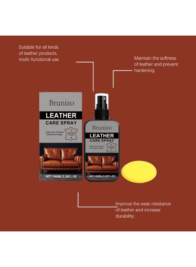 برونيزو Leather Care Spray - 100ML Leather Conditioner  Cleaner, Deep Care to Prevent Cracking  Aging, Enhances Shine for Furniture, Car Seats, Purses, Shoes  More - Image 3