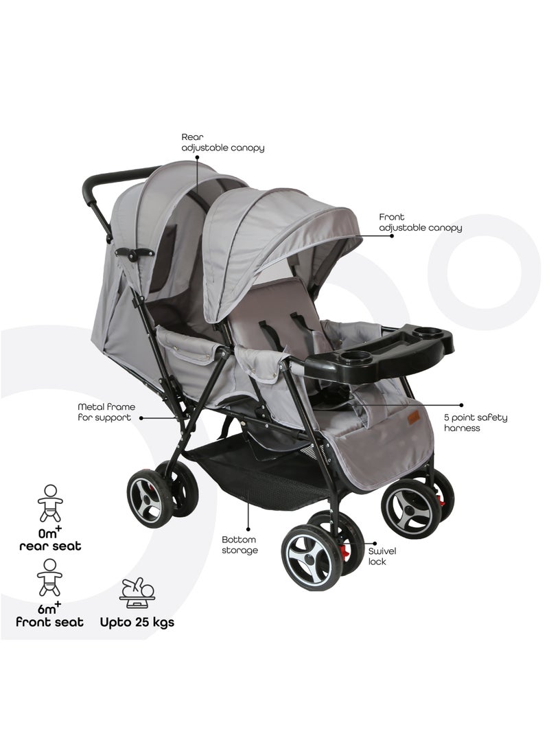 Moon Magnum Tandem Easy Fold Twin Travel Stroller Light Grey - Image 2