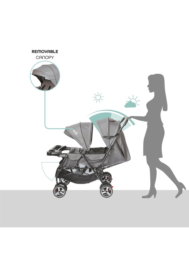 Moon Magnum Tandem Easy Fold Twin Travel Stroller Light Grey - Image 4