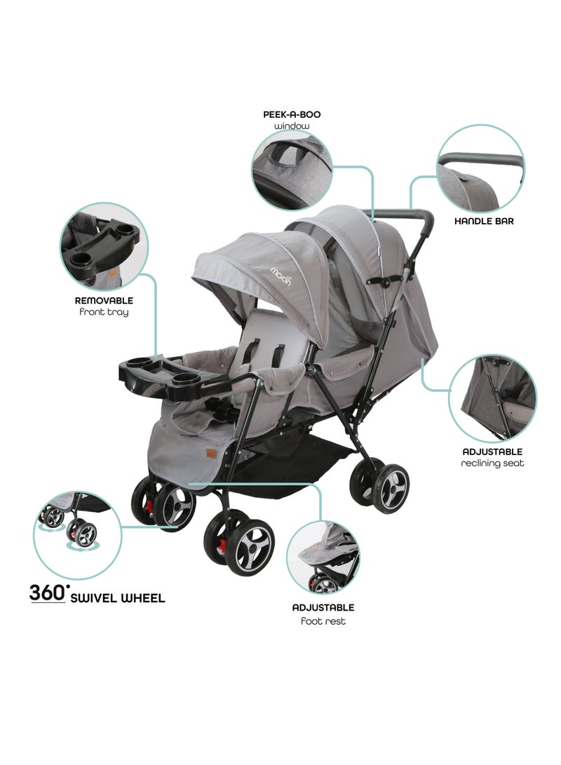 Moon Magnum Tandem Easy Fold Twin Travel Stroller Light Grey - Image 3
