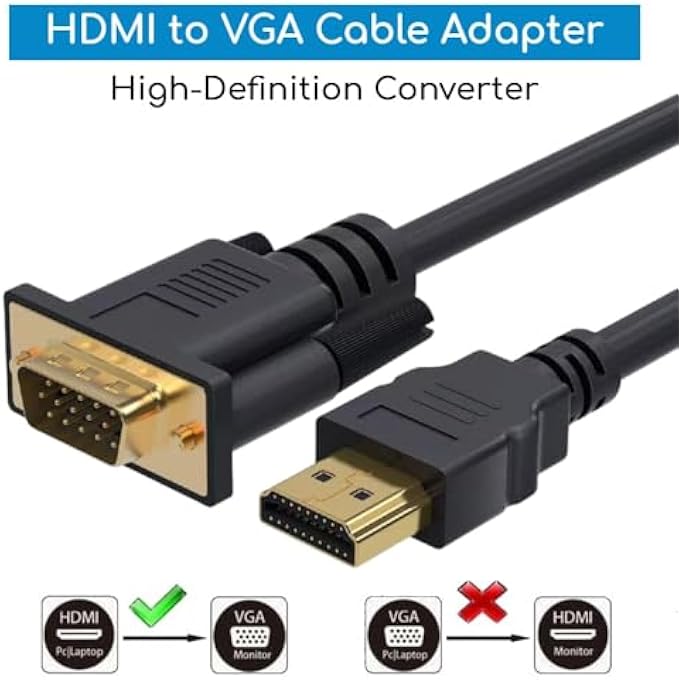 rayihni HDMI TO VGA CABLE ADAPTER VGA TO HDMI CABLE MALE TO MALE GOLD-PLATED FOR PC COMPUTER LAPTOP VIDEO ADAPTER CONVERTER FOR MONITOR PROJECTOR HDMI-TO VIDEO GRAPHICS ARRAY CORD FOR XBOX PS3 PS4 PS5 6FT - Image 2