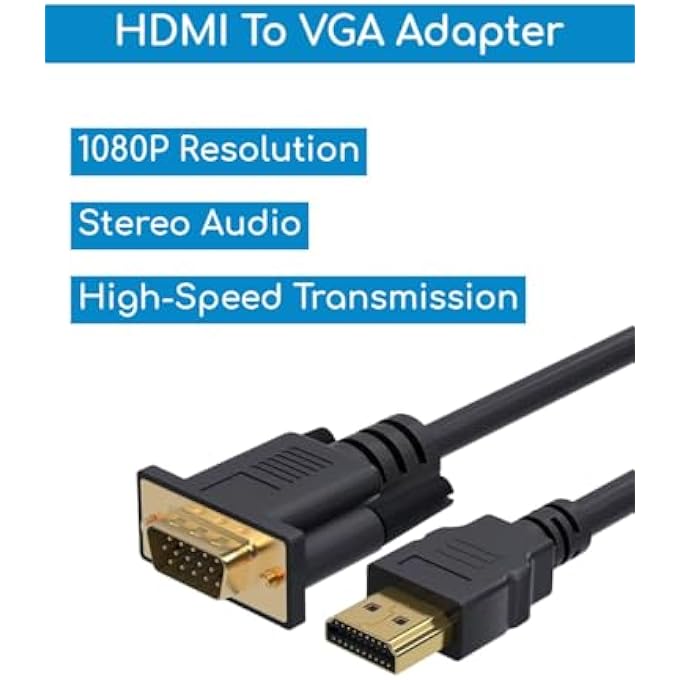 rayihni HDMI TO VGA CABLE ADAPTER VGA TO HDMI CABLE MALE TO MALE GOLD-PLATED FOR PC COMPUTER LAPTOP VIDEO ADAPTER CONVERTER FOR MONITOR PROJECTOR HDMI-TO VIDEO GRAPHICS ARRAY CORD FOR XBOX PS3 PS4 PS5 6FT - Image 3