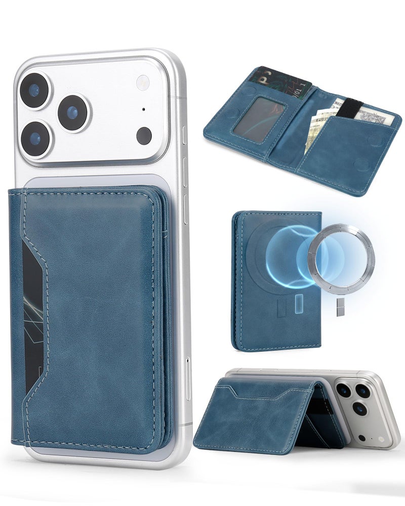ASAPDOS For MagSafe Wallet,Magnetic Card Holder RFID Blocking Wallet with 5 Card Slots & Cash Pocket For iPhone 17/16/ 15/14/ 13/12/ Pro/Max/Plus/Air Blue - Image 1