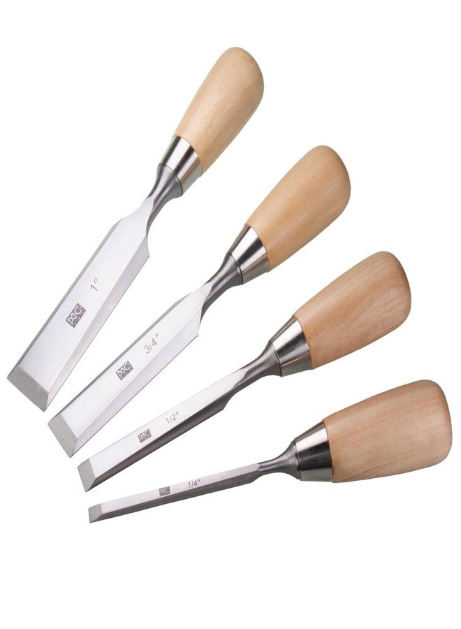 MKC 4 Piece Bevel Edge Butt Chisel Set 1/4 inch(6mm), 1/2 inch(12mm), 3/4 inch(20mm), 1 Inch(26mm) with Hornbeam Handles and Stainless Steel Ferrules - Image 1