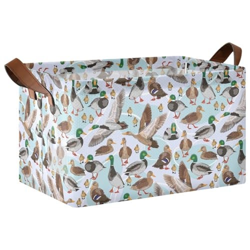 ALAZA Color Mallard Ducks Rectangular Closet Storage Box Storage Bin Basket Storage Cube with Leather Handles Nursery Storage Laundry Hamper 1 Piece - Image 1