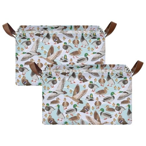 ALAZA Color Mallard Ducks Rectangular Closet Storage Box Storage Bin Basket Storage Cube with Leather Handles Nursery Storage Laundry Hamper 1 Piece - Image 3