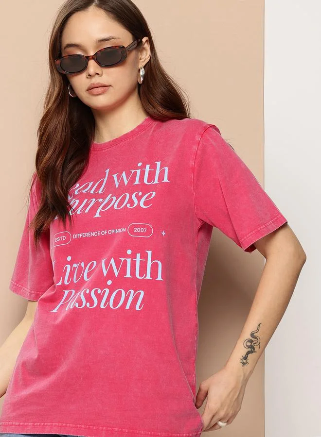 Difference of Opinion Women Oversized Washed Printed T-Shirt