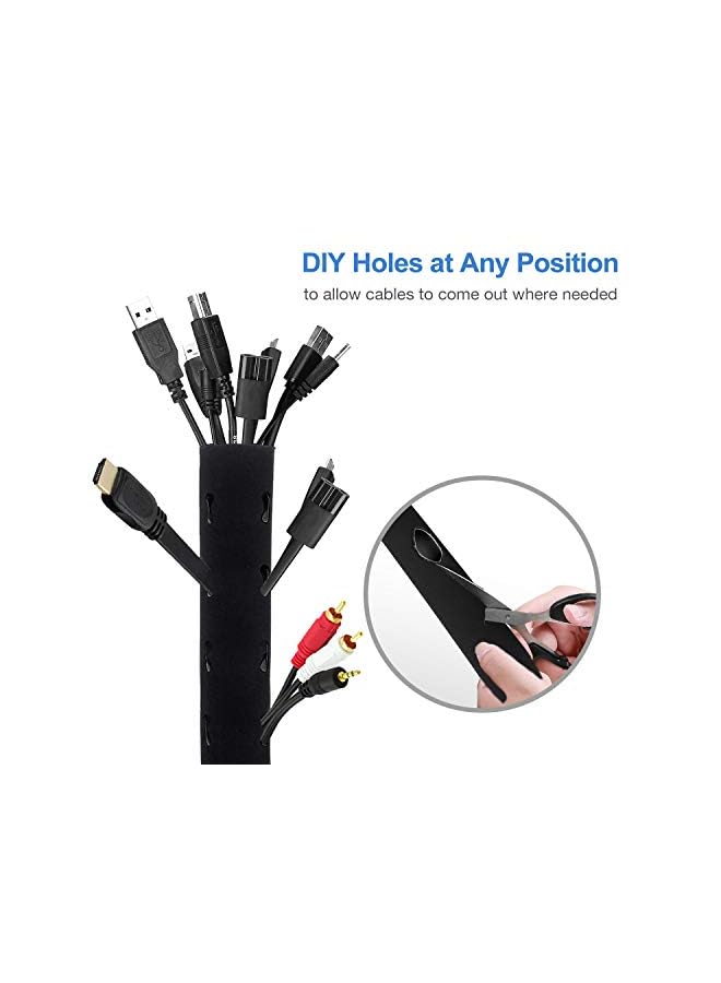 JOTO Pack] JOTO Cable Management Sleeve, 19-20 Inch Cord Organizer System with Zipper for TV Computer Office Home Entertainment, Flexible Cable Sleeve Wrap Cover Wire Hider System -Black - Image 3