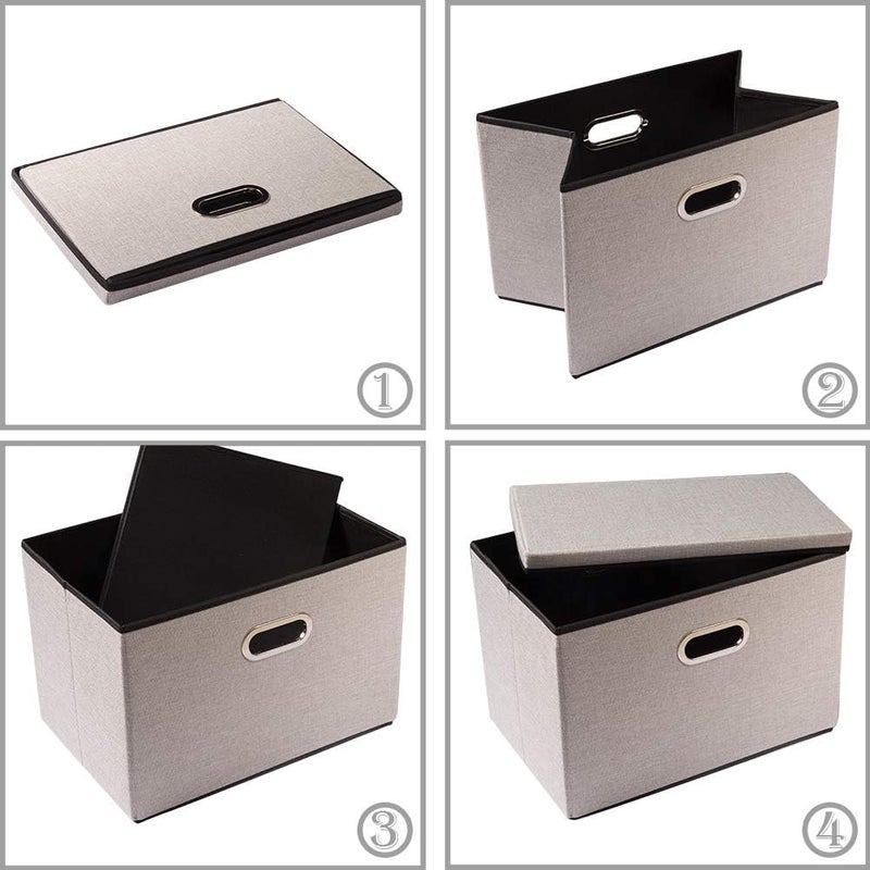 PRANDOM Large Foldable Storage Bins with Lids [3-Pack] linenFabric Decorative Storage Boxes Organizer Containers Baskets Cube with Handles Divider for Bedroom Closet Office Light Grey(17.7x11.8x11.8) - Image 5