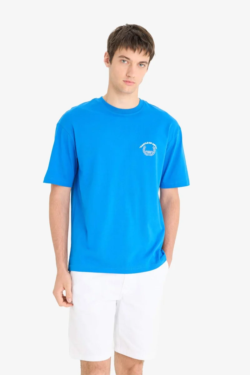 ديفاكتو Boxy Fit Crew Neck Back Printed Cotton T-Shirt