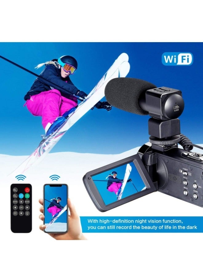 Generic Products 4K Camera Suitable For 48MP HD Digital Camera Video Recorder, With Microphone Touch Screen-Body Color:Black + Wide-angle Lens 1x Wide + Microphone + Handheld Stabilizer + Battery (2 Pieces In Total) + Dual Charging + Fill Light  - Image 5