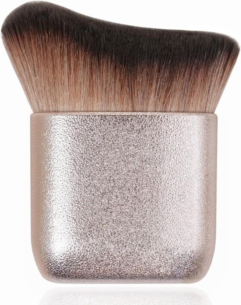 GOERTI Powder Mineral Brush Kabuki Makeup Brush for Face Large Coverage Mineral Loose Powder or Liquid Foundation, Angled Blush Brush Curvature Fits Cheek and Jaw (Pink gold) - Image 1