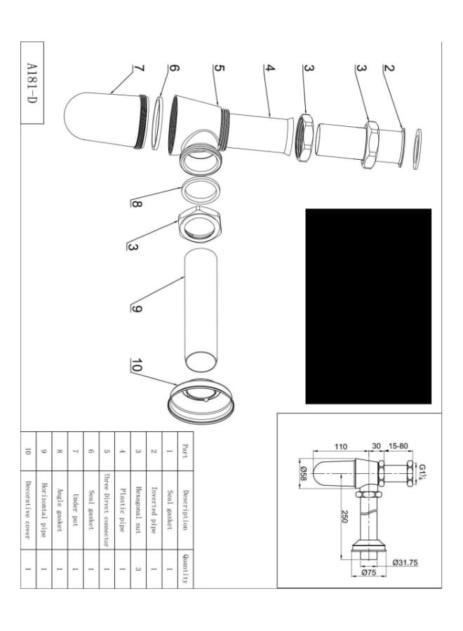 ديورافيت سيفون حوض 1* 1/4 بدون طابق - Image 1