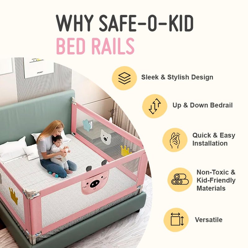 SAFE-O-KID 1-Year Warranty 6 Feet/180 Cms Baby Bed Rail with Adjustable Height, Baby Safety Bed Railing for Secure Sleep, Bed Guard for Babies, Pink-Pack of 2 - Image 2
