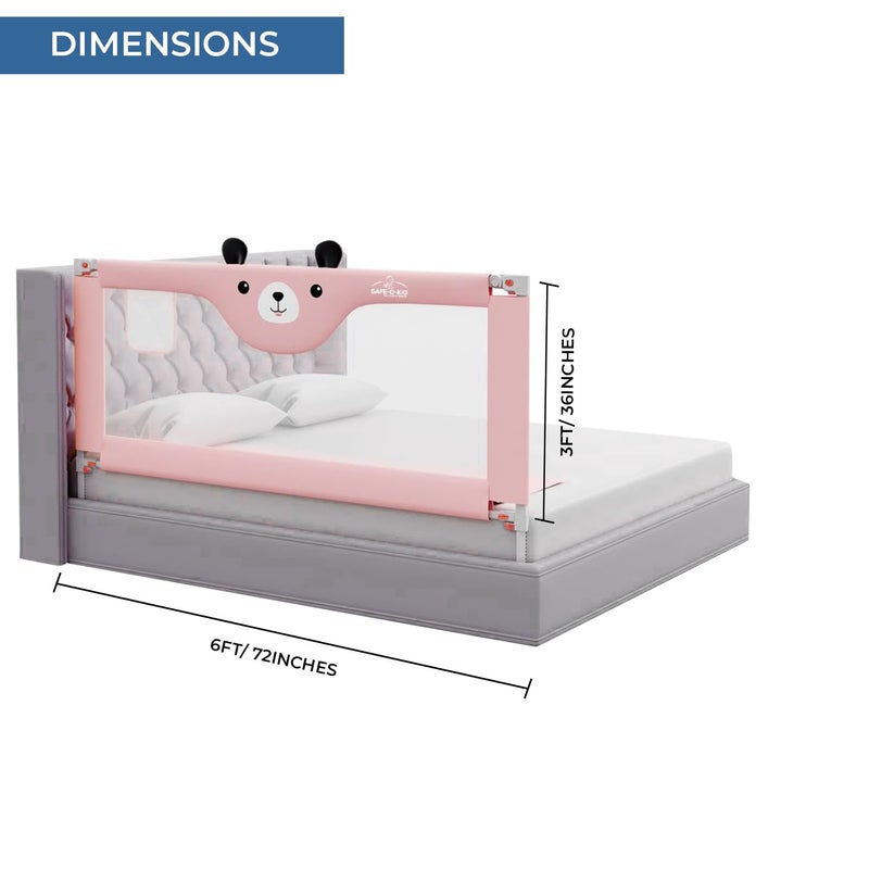 SAFE-O-KID 1-Year Warranty 6 Feet/180 Cms Baby Bed Rail with Adjustable Height, Baby Safety Bed Railing for Secure Sleep, Bed Guard for Babies, Pink-Pack of 2 - Image 4