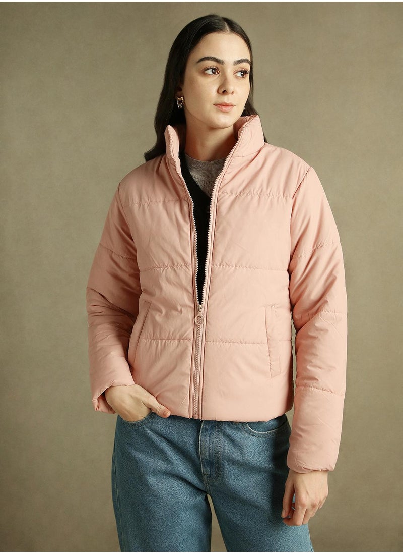 Dennis Lingo Women's Peach 100% Polyester Solid Regular Fit Jacket  - Image 1