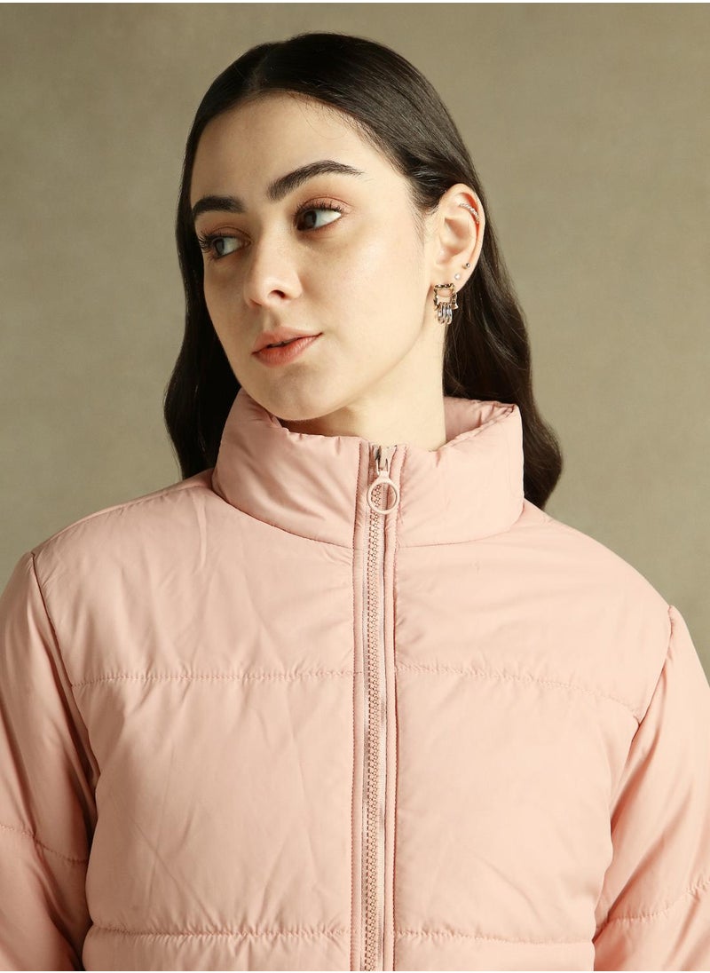 Dennis Lingo Women's Peach 100% Polyester Solid Regular Fit Jacket  - Image 4
