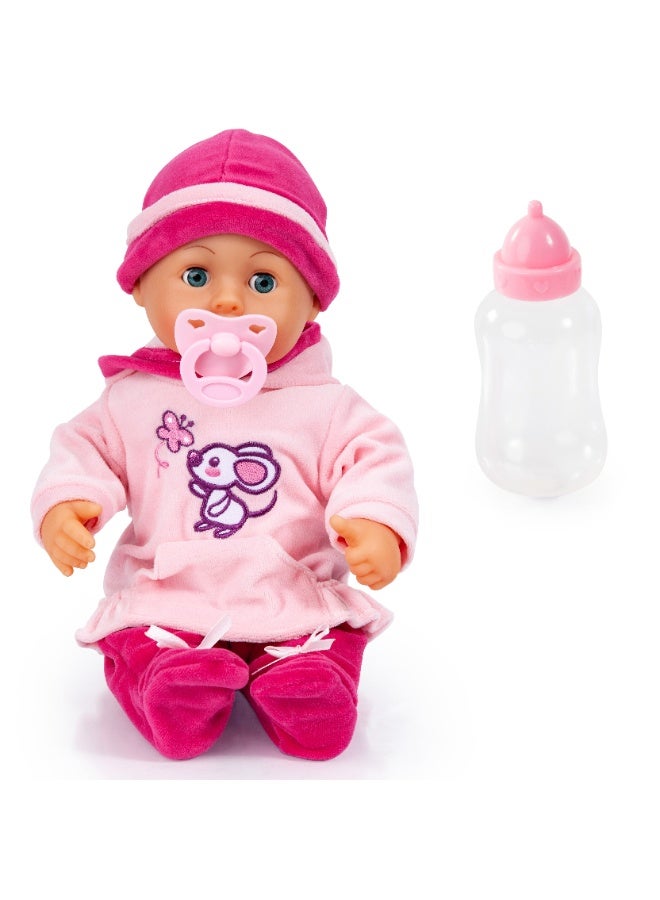 Bayer Design 93824BD First Words, 24 Baby Sounds with Closing Eyes, Pink with Mouse - Image 1