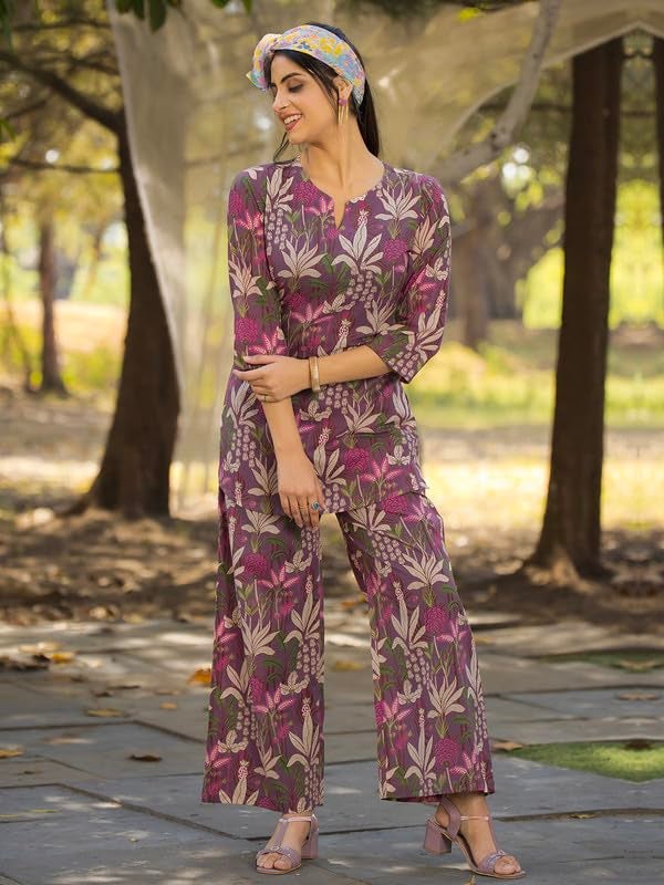 Tee Projekt Cotton Ethnic Wear Co Ord Set for Women | Travel Co Ord Set for Women Purple - Image 4