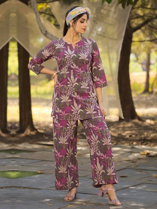 Tee Projekt Cotton Ethnic Wear Co Ord Set for Women | Travel Co Ord Set for Women Purple - Image 5
