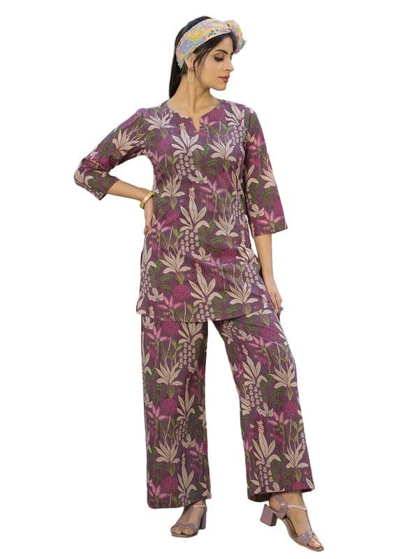 Tee Projekt Cotton Ethnic Wear Co Ord Set for Women | Travel Co Ord Set for Women Purple - Image 1