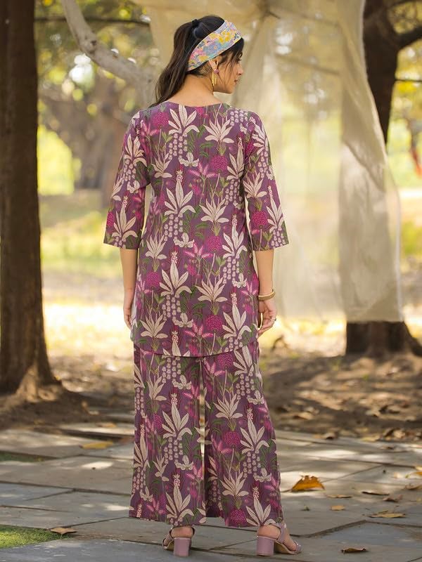 Tee Projekt Cotton Ethnic Wear Co Ord Set for Women | Travel Co Ord Set for Women Purple - Image 2