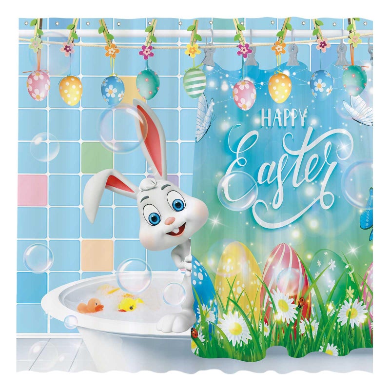 Allenjoy 72 x 72 Funny Bunny Easter Shower Curtain Art Cute Rabbit Spring Holiday Home Bathtubs Bathroom Curtain Decoration Washable Durable Polyester Fabric Hooks Not Included
