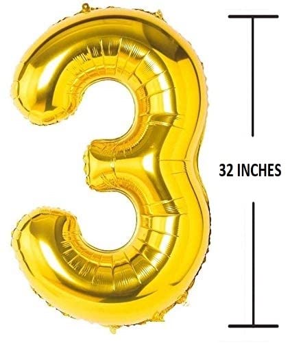 Flavouredlove 32inches three Foil Number Air or Helium Balloon Party Decoration Gold Pack of 1 | 3 Year No. Balloons Birthday/Anniversary (Gold 3) - Image 2