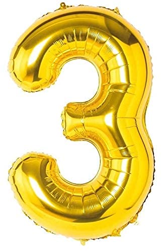 Flavouredlove 32inches three Foil Number Air or Helium Balloon Party Decoration Gold Pack of 1 | 3 Year No. Balloons Birthday/Anniversary (Gold 3) - Image 1