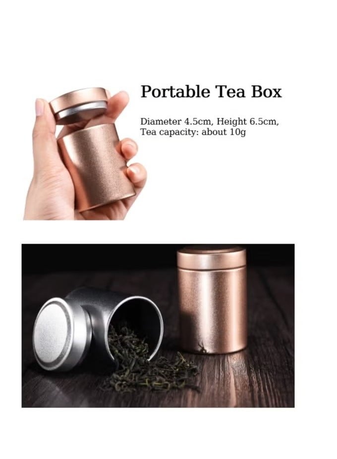 2-piece portable mini stainless steel tea can. Small round metal tea box for black tea and green tea (4.5 * 6.5cm, frosted gold+frosted silver) - Image 1