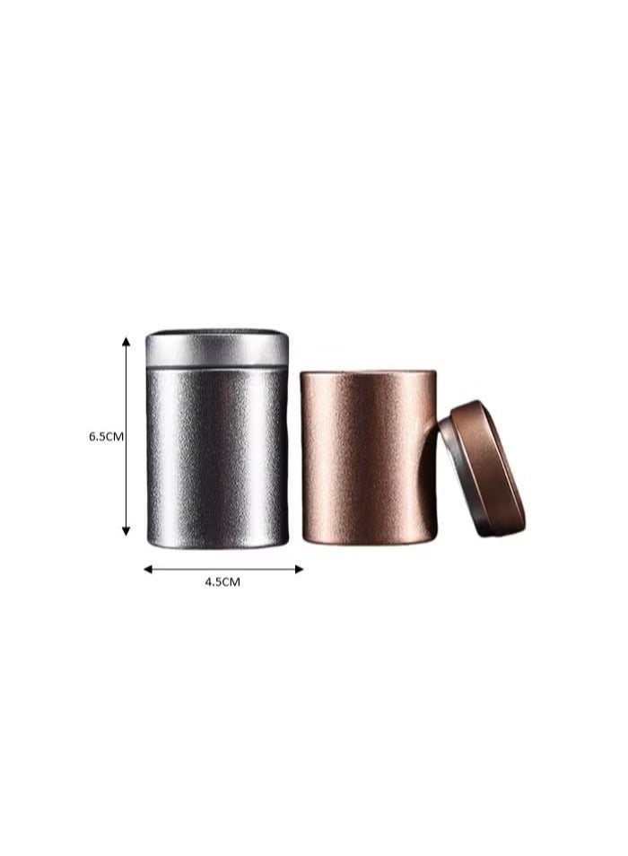 2-piece portable mini stainless steel tea can. Small round metal tea box for black tea and green tea (4.5 * 6.5cm, frosted gold+frosted silver) - Image 2