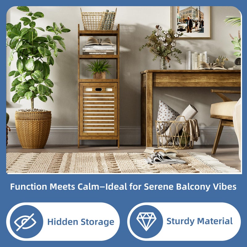 HITNET Bamboo Tilt Out Laundry Hamper, Bathroom Storage Cabinet with Hidden Removable Basket and 3 Open Shelves, Space Saving Bamboo Storage for Clothes, Towels and Toys, Walnut - Image 5