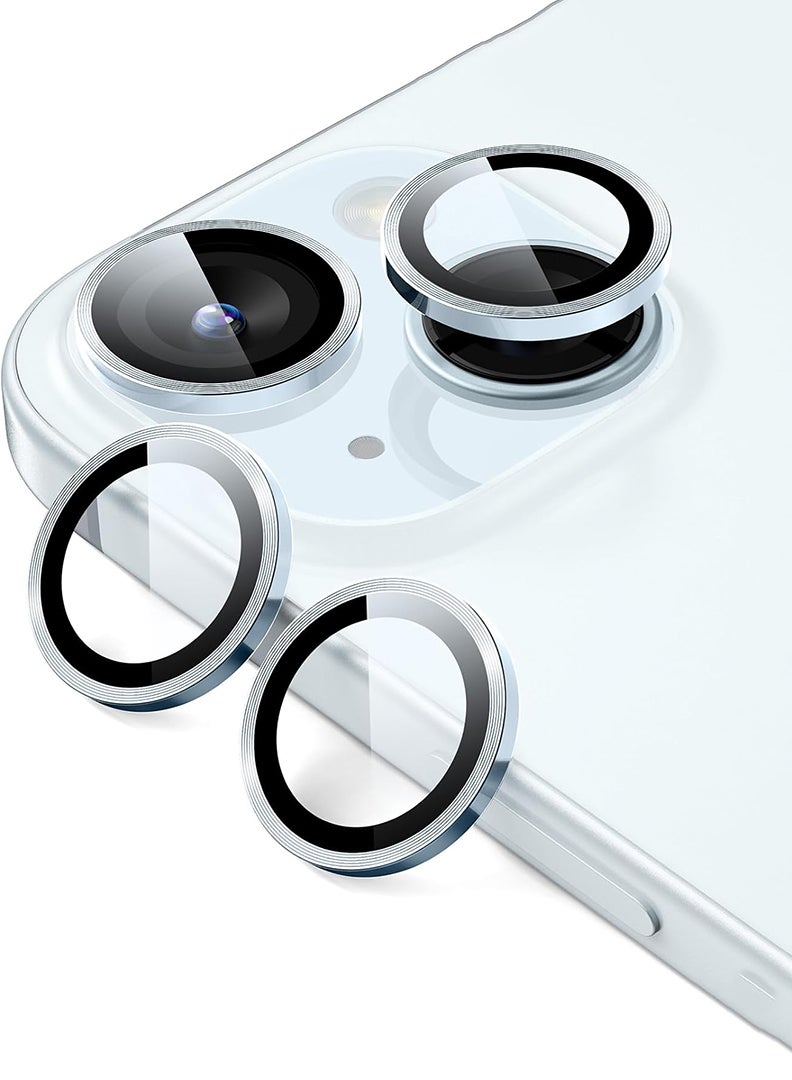 Theodor Pack of 2 Camera Lens Protectors for iPhone 15/15 Plus and 14/14Plus, Armorite Individual Lens Protectors, Scratch-Resistant Ultra-thin Tempered Glass with Aluminum Edging, (Blue) - Image 1